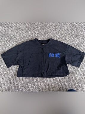 Black Crop Tee with Blue "Go One More" Text